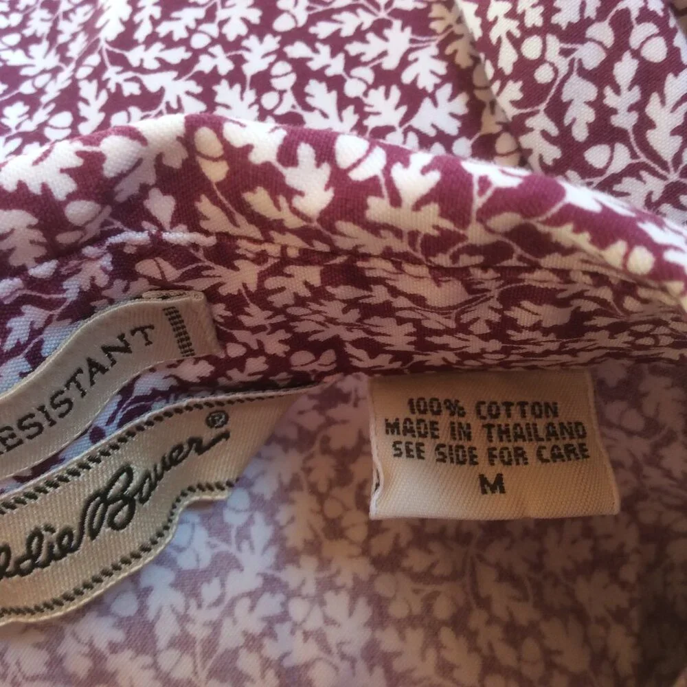 Eddie Bauer Wrinkle Free Burgundy Print Button Down Shirt Size Medium - Picture 3 of 5